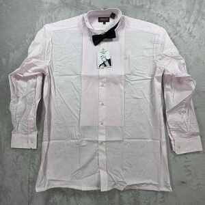 Perruzo Uomo Tuxedo Dress Shirt Mens L 16-16.5 Pink Long Sleeve Bow Wing Collar